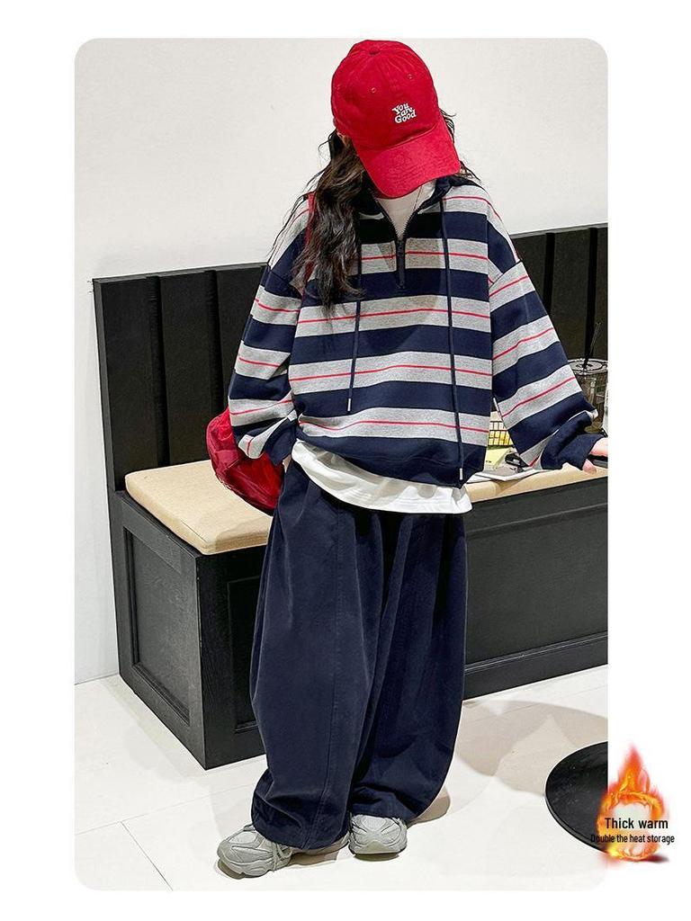 Zweiteiliges Set für Mädchen: Gestreifter Pullover & Dicke Hose - Trendige Herbst/Winter 2025 Kollektion