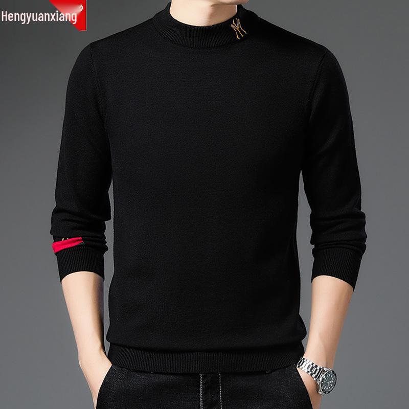 Hengyuanxiang Men s Half-High Neck Knit Pullover - Solid Color, Casual Fall/Winter Fashion Top 3XL