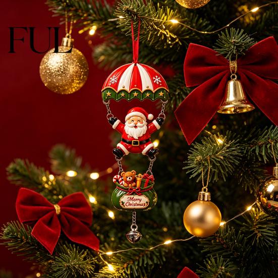 Skydiving Christmas Ornaments Santa Claus/Gingerbread Man Ornament, 2D Flat Wooden Pendant with Winter Holiday Decorations Hanging String and Bell for