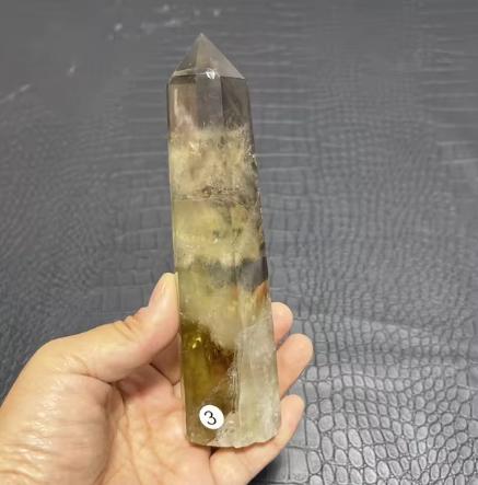 Natural Smoky Citrine Quartz Crystal Wand Single Pointed Quartz Stone Therapy Rod Magnetic Field Aggregation and Vertex