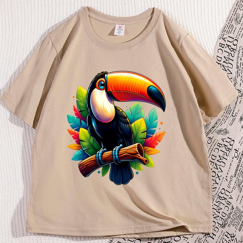 Toucan Bird Tropical Forest Graphic T Shirts Printed Loose Large Casual Comfortable Round Neck Short Sleeve Tshirt Top