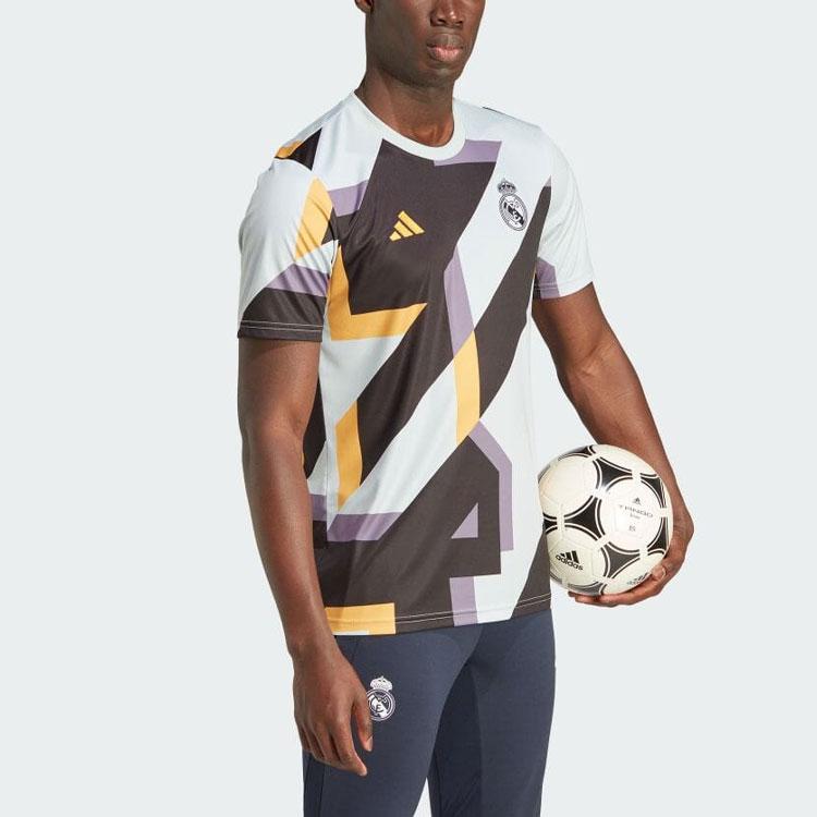 Adidas Geometric Pattern Color Block Print Round Neck Short Sleeve Soccer Jersey Men Tops Multicolor IB0877