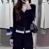 Autumn Winter V-neck Fake Two Pieces Buttons Knitting Coat Women Casual All-match Cardigan Sweater Top