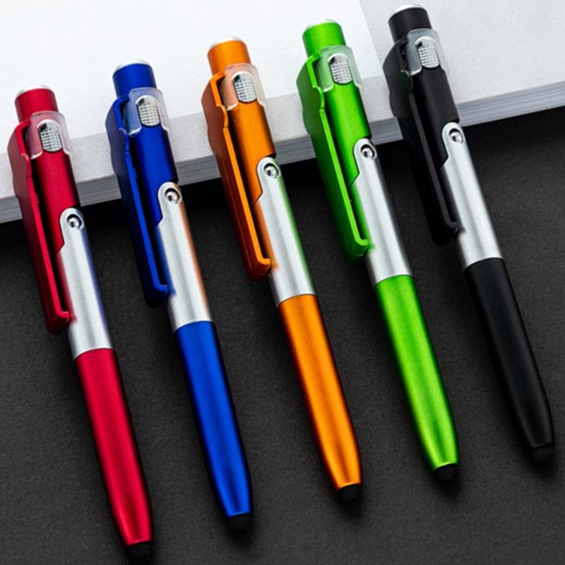 5 Stück Mehrzweck-Kugelschreiber mit Stylus, LED-Licht, faltbarem Handyhalter, Geschäftsgeschenk-Stift für Büropersonal