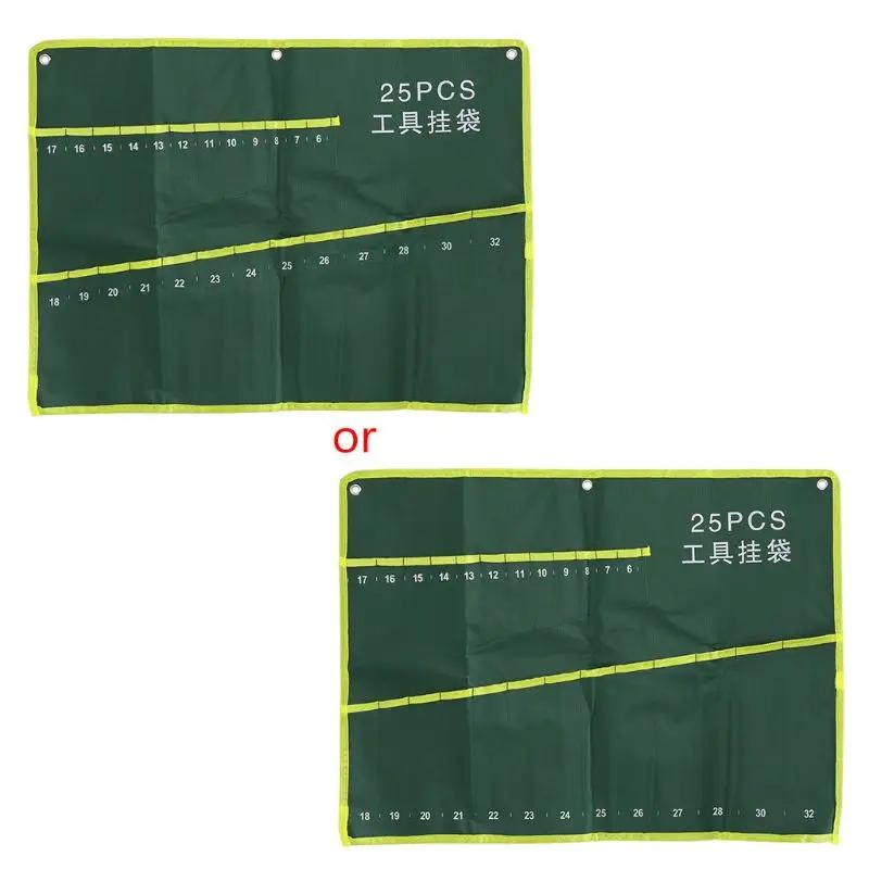 25 Pockets Durable Canvas Spanner Wrench Tool Roll Up Storage Bag зелёный