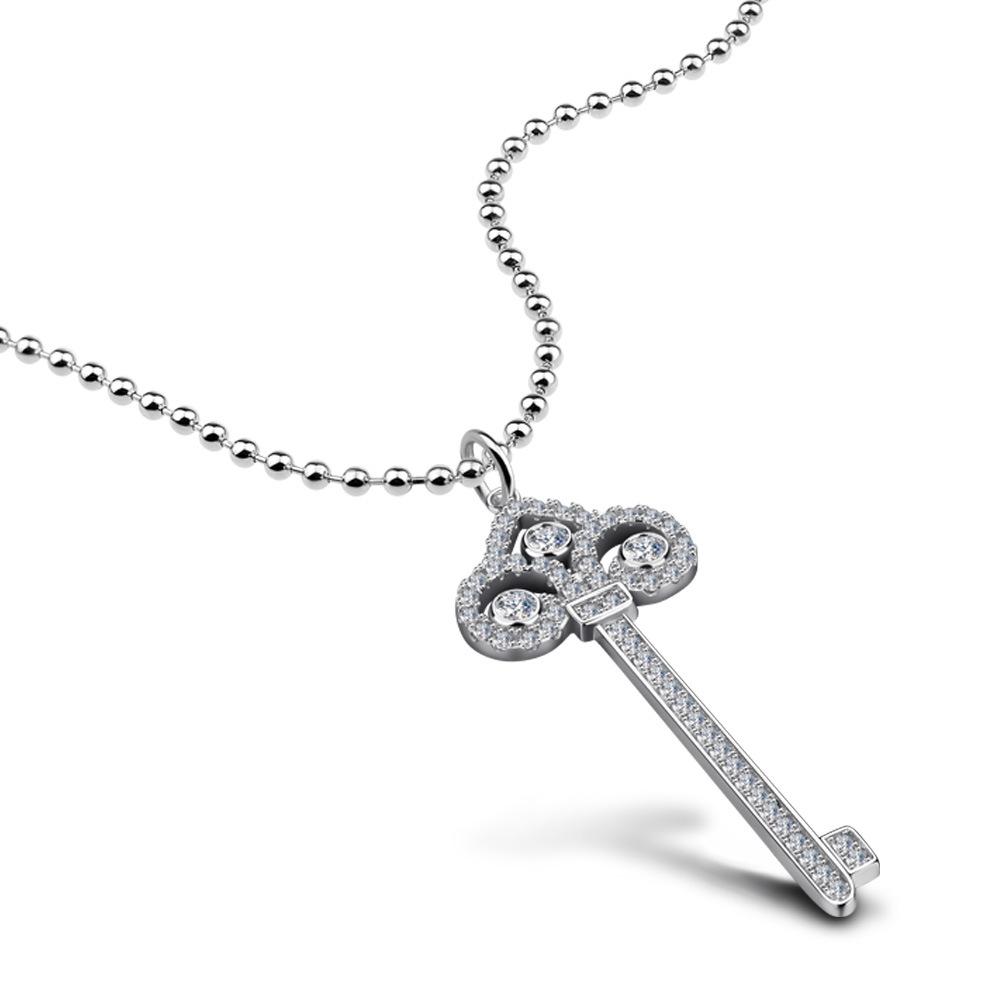 Platinum Plated Necklace Classic Key Sweater Chain Women'S Long Chain Pendant Heart Crown Key Sweater Chain