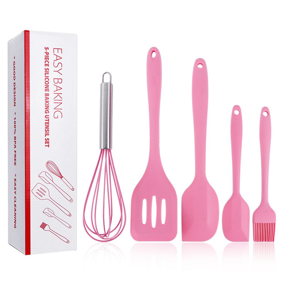 Kolip 5pcs Silicone Kitchen Utensils Set With Scraper Spatula Egg Beater Heat Resistant Non-stick Baking Tools