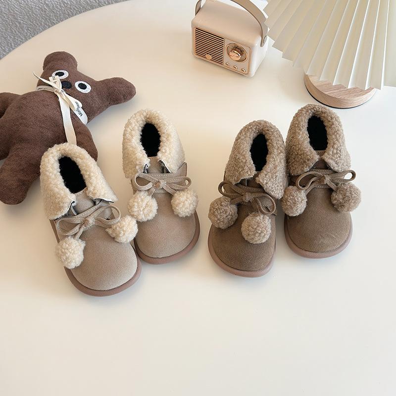 Girls' Korean-style lambswool collared cotton boots, new winter model, soft-soled, fleece-lined, thickened, warm toddler snow boots