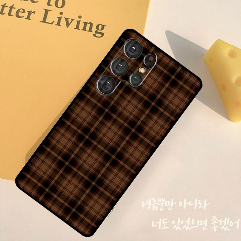 Brown Plaid Phone Case For Samsung Galaxy S24 S25 Ultra S9 S10 S20 S22 S21 Plus S23 FE Back Cover Shell