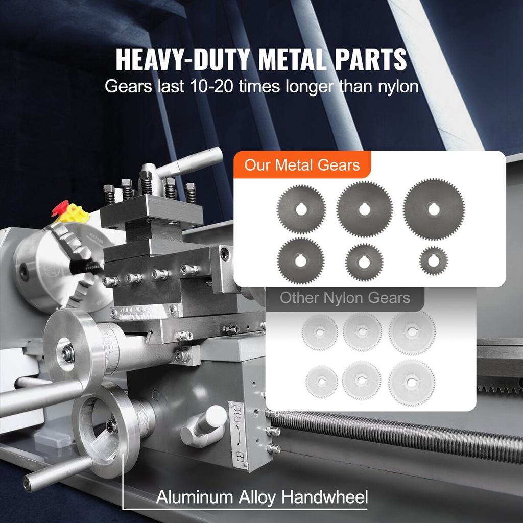 Metal Lathe Machine, 8.3'' x 29.5'', Precision benchtop power metal lathe, 0-2500 RPM Continuously Variable Speed, 750W Brushless Motor Metal Gears,