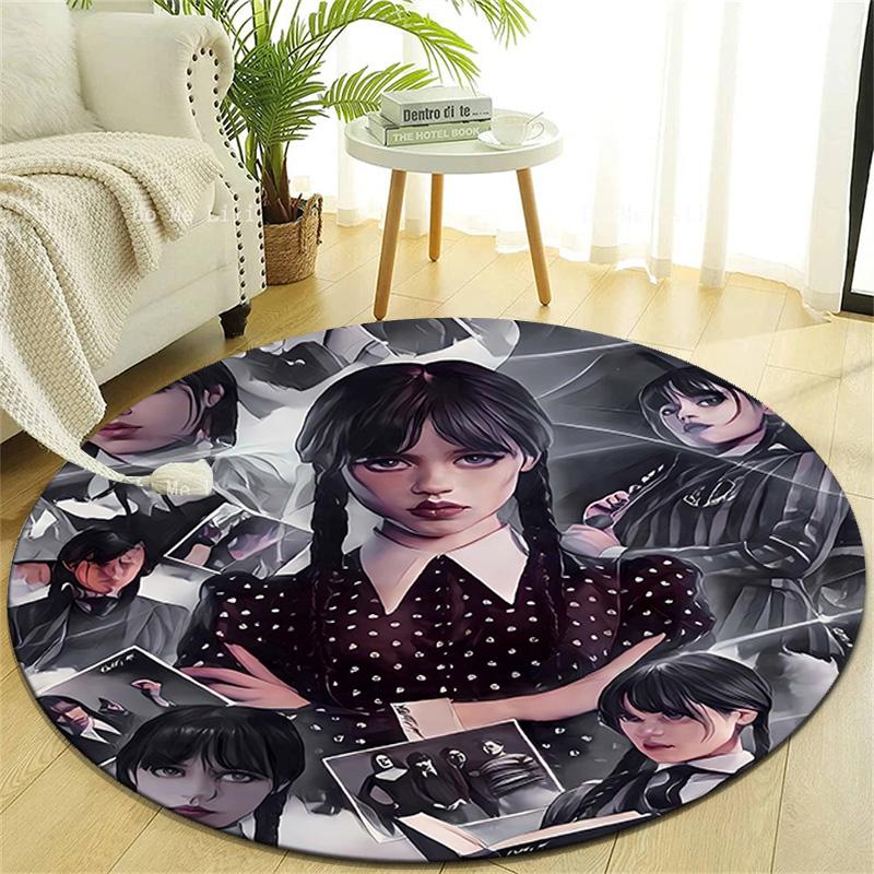 1pc Addams Family Wednesday2 Design Printed Area Round Carpet for Bedroom Living Room Home Decor Rugs Mat Non Slip Mat Rug for Bedside