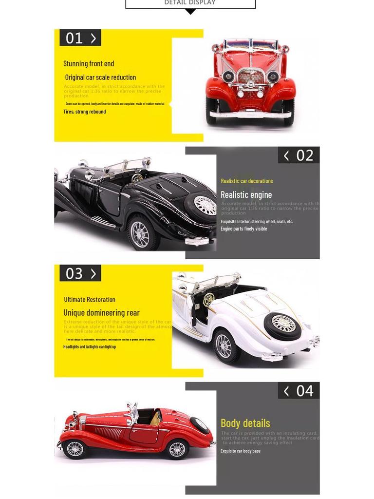 1:28 Retro Alloy Classic Car Toy Model with Pull-Back Action for Kids