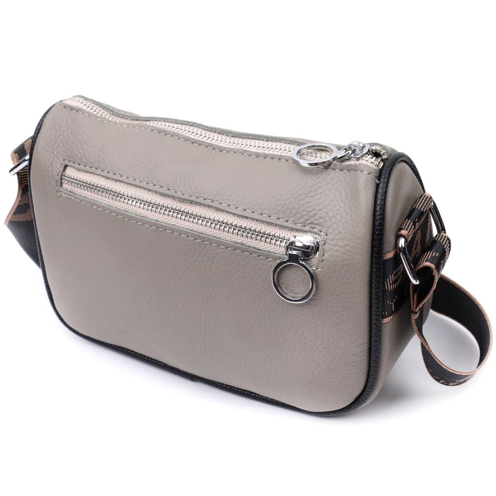 Beautiful Women's Bag with Embroidery On the Front Side Made of Genuine Leather Vintage 22626 Gray