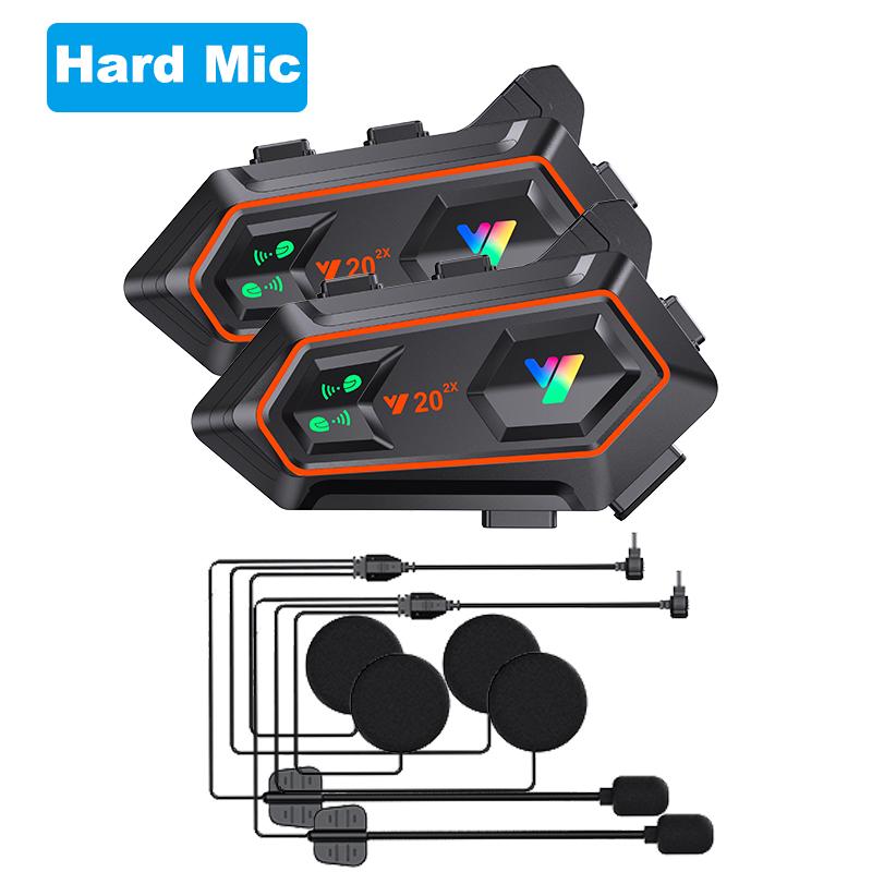 Y20-2X Motorcycle Helmet Bluetooth Headset 2-Riders Intercom 1000M RGB Light IPX6 Waterproof BT5.0 Voice Assistant Music Player