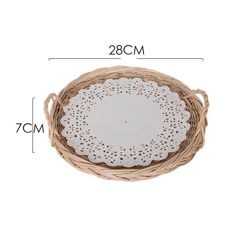 Vietnamese Wicker Basket Rattan Storage Tray Round Basket with Handle Hand-Woven Rattan Tray Bread Fruit Food Storage Basket