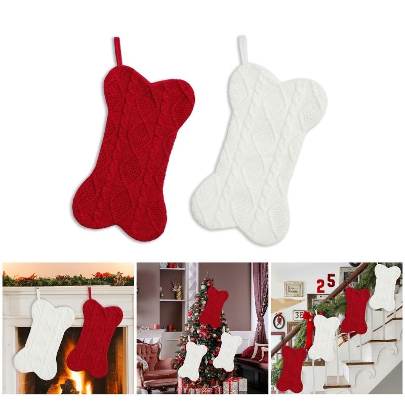Christmas Tree Pendant Large Bone Shaped Knitted Sock for Festives Home Decoration Personalized Hanging Ornament