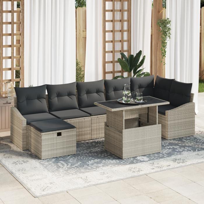 VidaXL Ensemble de canapé de jardin de 8 pièces avec coussins gris clair en poly rattan 3359849