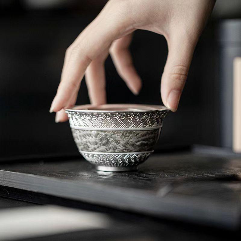 Master Cup Exquisite Sterling Silver lver Landscape Master Cup Ceramic Chinese Household Teacup Tea Cup Tea Set