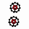 2pcs Aluminum Alloy 11T CNC   Wheel Rear Derailleur Pulley For   Bike(black+red)