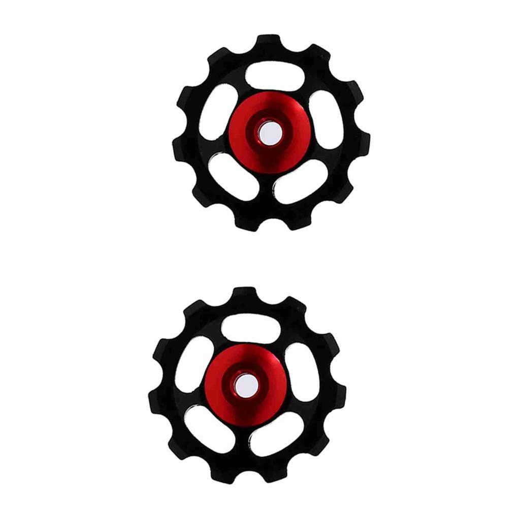 2pcs Aluminum Alloy 11T CNC Wheel Rear Derailleur Pulley For Bike(black+red)