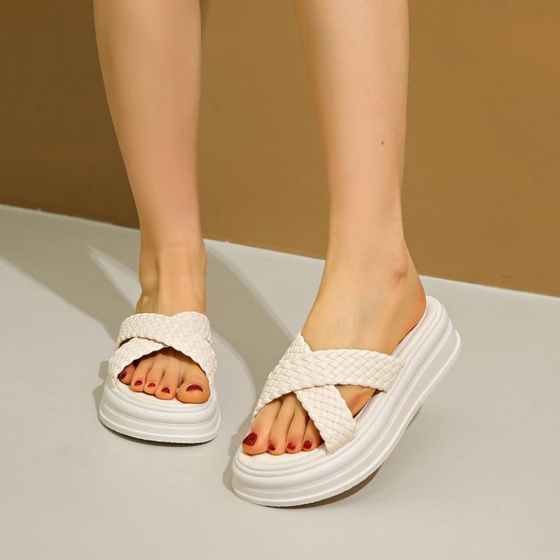 Fashion High Platform Slippers For Women Open Toe Leather Wedges Chunky Sandals New Summer Thick Bottom Female Beach Flip Flops