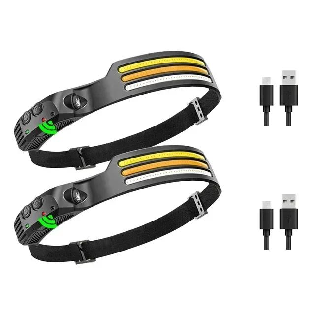 LED Sensor Headlamp XPE+COB Rechargeable Head Light Torch Built In 18650 Battery Fishing Lantern  Waterproof Camping Flashlight