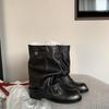 Cowhide version of grape mother, the same Spice Girl pant tube boots, women's fashionable wasteland wind pleated buckle, western cowboy boots, shor