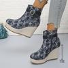 Bottes Courtes Fashion Plateformes Épaisses Automne pour Femmes, Fermeture Éclair Latérale, Boucle de Ceinture, Style Compensé Daim, Disponibles En Grandes Tailles.