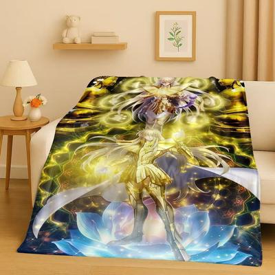 Retro Saint Seiya Shiryu Athena Cartoon Flannel Blanket,Ultra Soft Warm Plush Throw for Home Bedroom Bed Sofa Cover Travel Kid