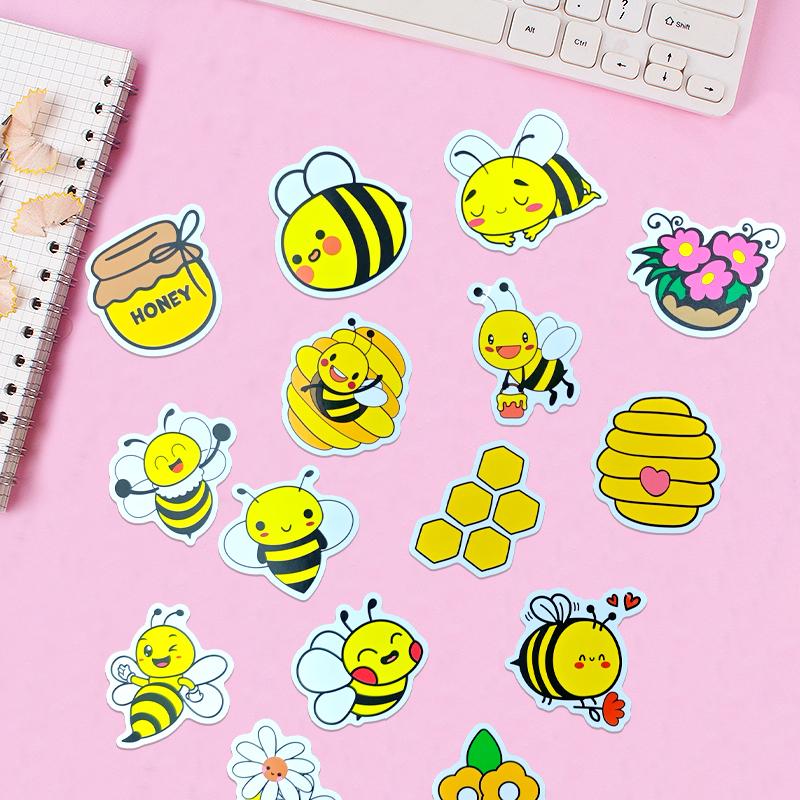 50 Pcs Bee Stickers Cute Cartoon Yellow Vinyl Waterproof Bee Animal Stickers for Water Bottles, Laptop, Package, Luggage