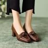 New retro women's fashion square toe high heels 2025 spring and summer women's butterfly decorative office girl mid-heeled shoes