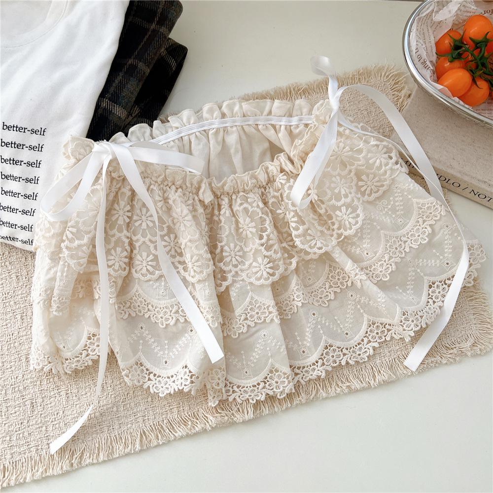 White Floral Ballet Lace Mesh Half Skirt - Women's Spring/Autumn Korean Style