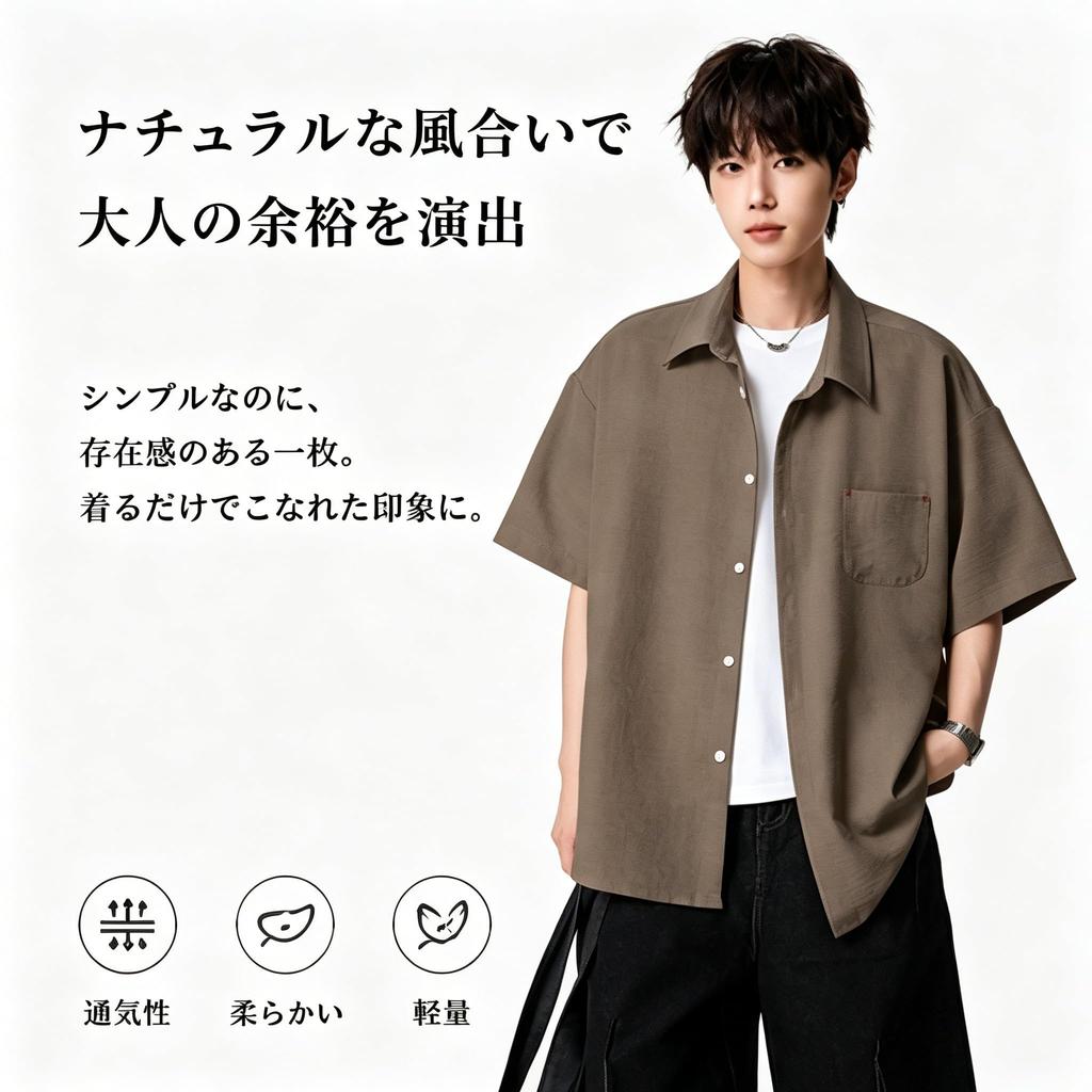 [KOTRBOY] Men's Short-Sleeve Shirt, Linen-like Material, Summer Wear, Breathable, Smooth, Wrinkle-Resistant, No Ironing Required, Soft Touch, High-Qua
