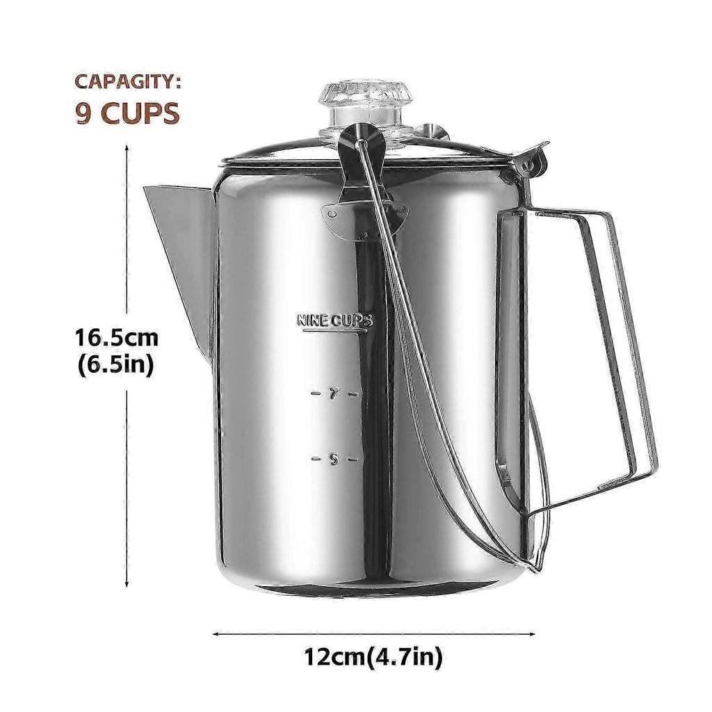 1.2L Outdoor Stainless Steel Coffee Percolator 9 Cup Moka Pot Portable Coffee Maker for Camping Home Kitchen & Home Brewing