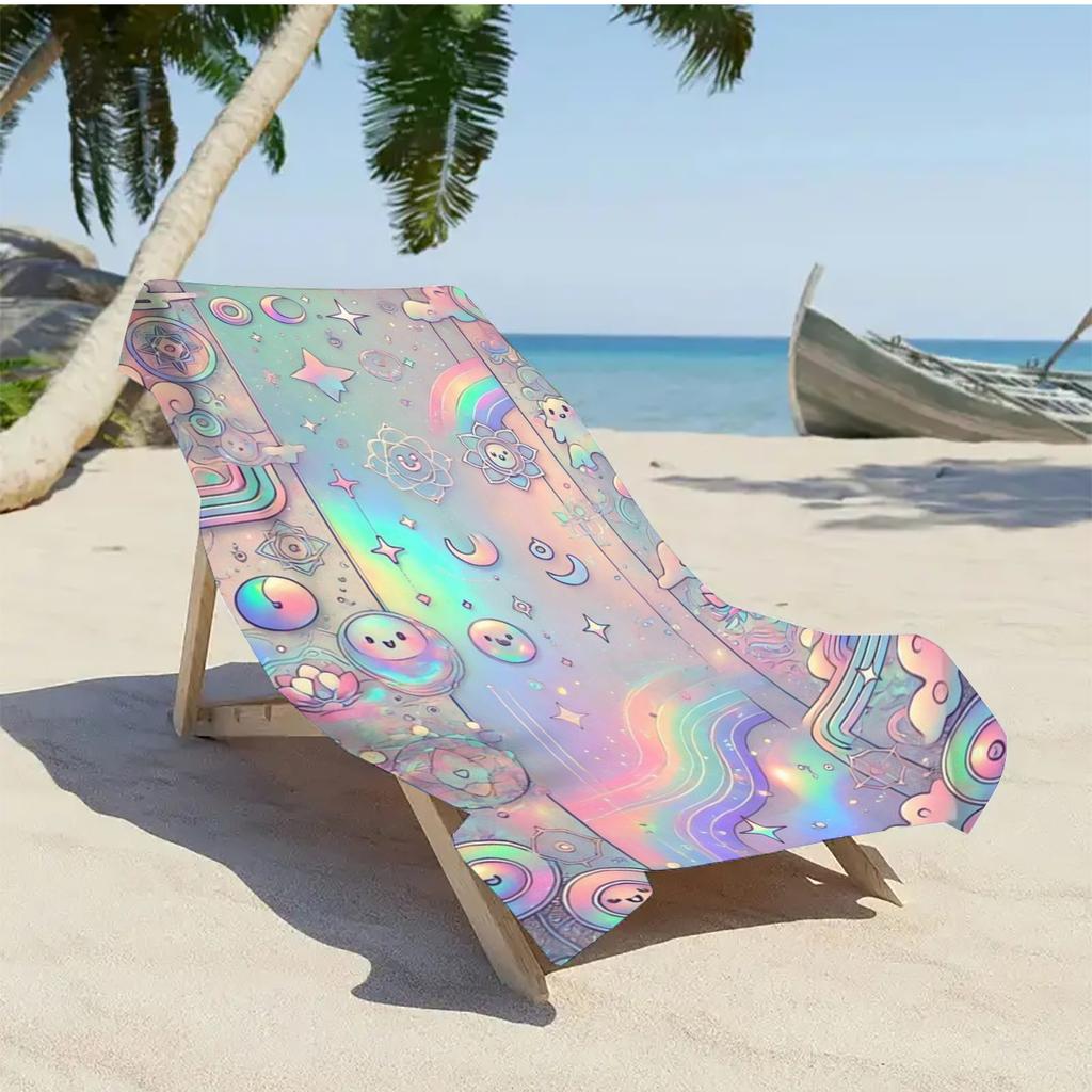 1Pc Large Size Ins Gradient Macaron Cartoon Beach Towel Ultra Absorbent Beach Holiday Shoulder Wrap Soft Fabric Beach Accessory