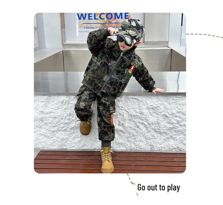 Boys' Camouflage Soldier Set with Fleece Padding - Autumn/Winter Edition, Special Forces Thickened Police Uniform