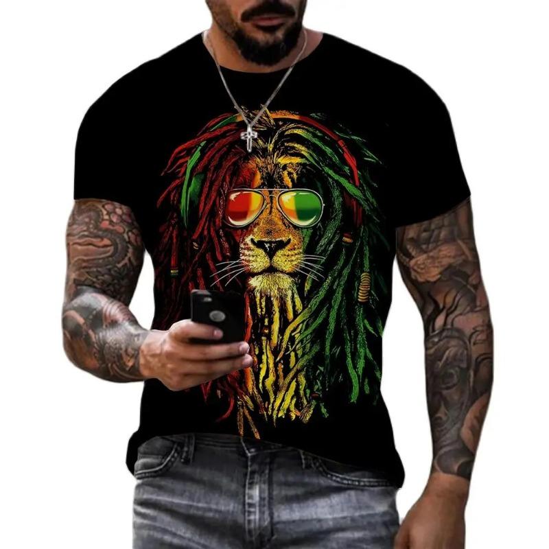 Men's 3D Rock Hip Hop Rap T-shirt Fashion Trend Street Casual Round Neck Short Sleeve Top