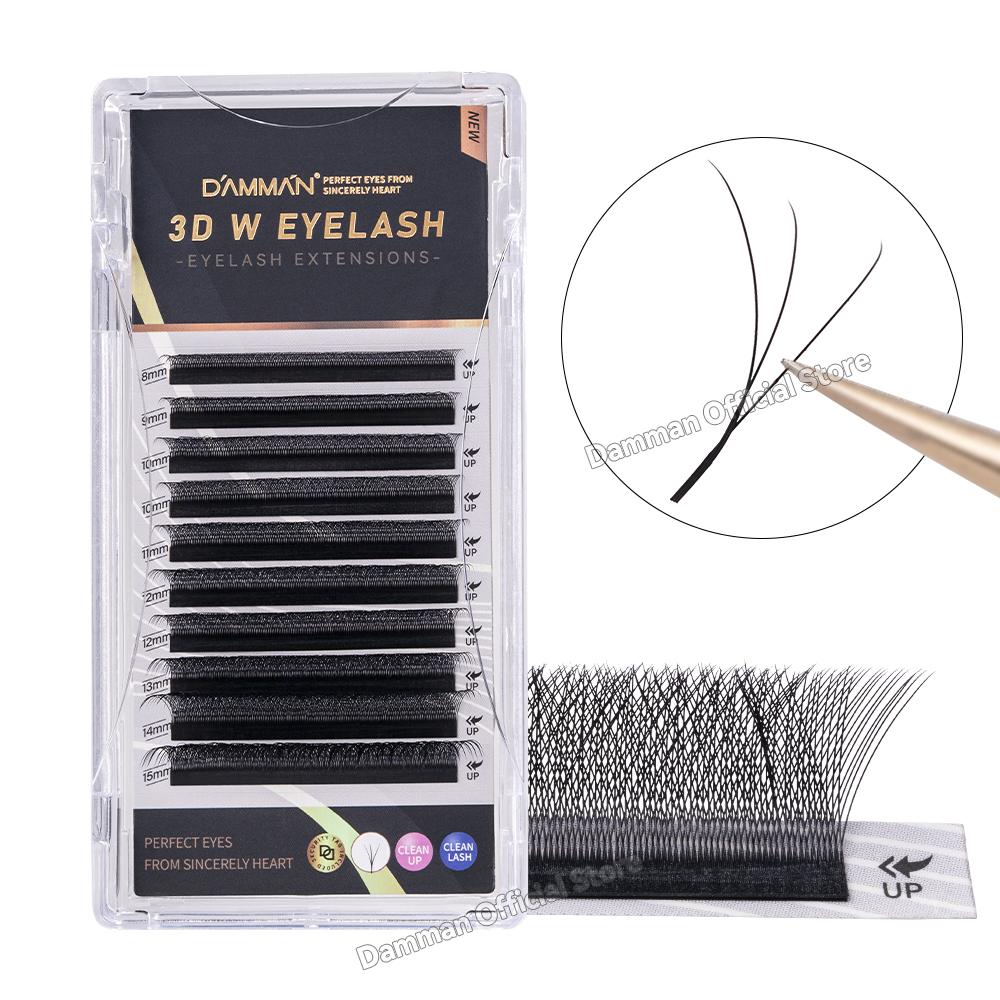 DAMMAN 3D W-shaped False Eyelashes, C-curl, 0.05mm Thickness, 8-15mm Mixed Length, False Eyelashes, Eyelash Extension Products.