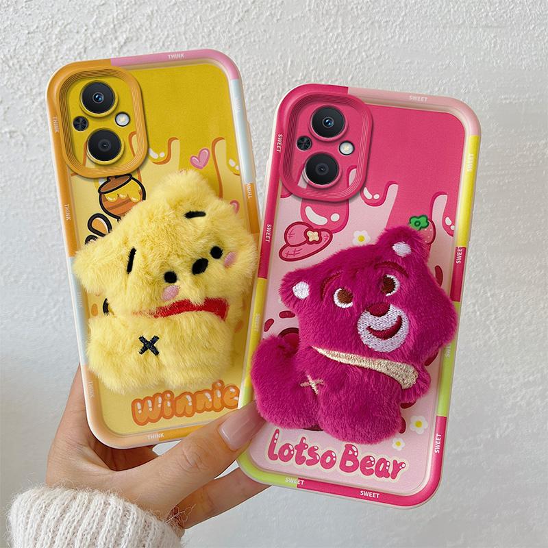 KEYSION Cute 3D Cartoon Plush Case for OPPO Reno8 Z 5G 7Z with Lanyard Silicone Shockproof Phone Cover for OPPO Reno 7 8 Lite 5G
