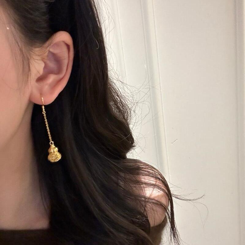 Light Luxury Glossy Retro Hollow Gourd Necklace Earrings For Women Antique Gold Crafts High Quality Collar Chain Jewelry Sets