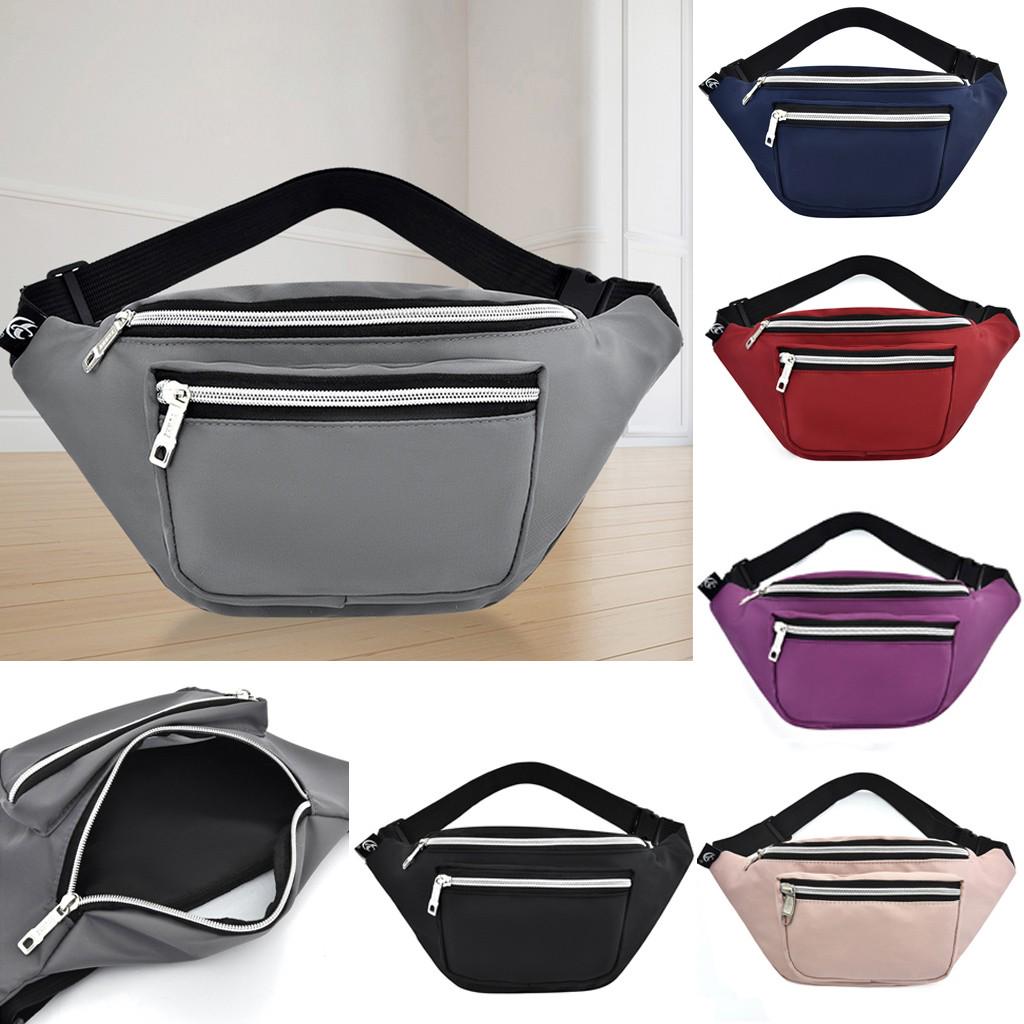 Buy Women's Solid Color Nylon Zipper Messenger Bag Chest Bag Waist Bag