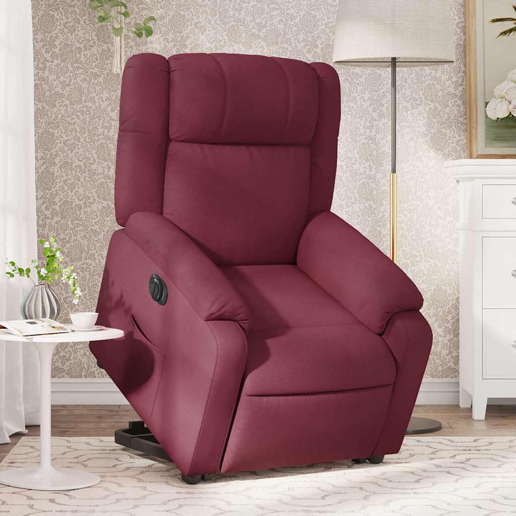 Electric Recliner Chair with Rising Function Burgundy Fabric