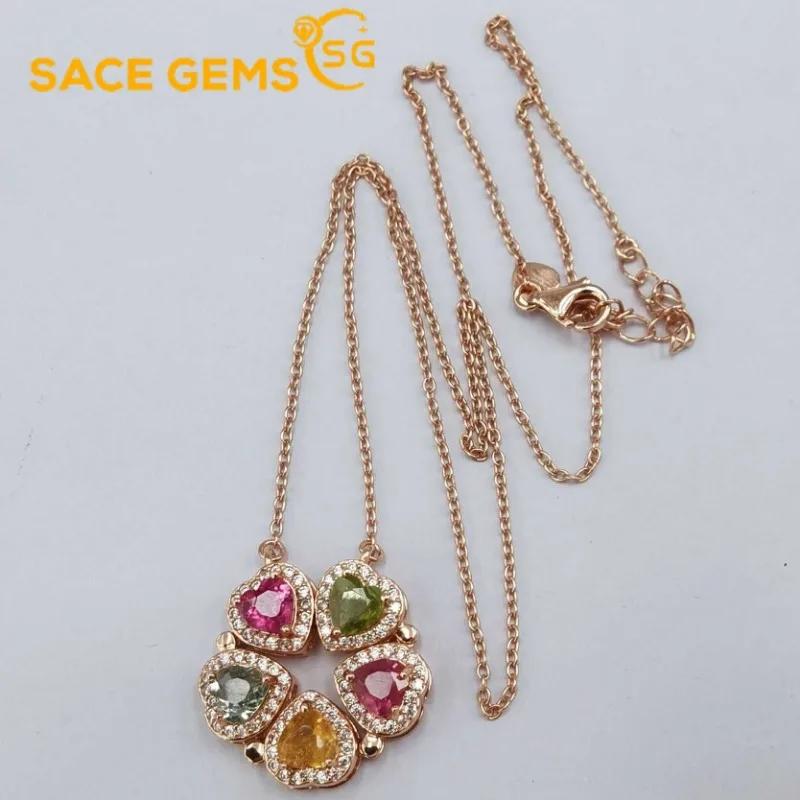 

SACE GEMS 925 Стерлинговое серебро 5*5 мм Натуральный турмалин Подвески Ожерелья для женщин Помолвка Коктейльная вечеринка Изысканные ювелирные изделия разноцветный