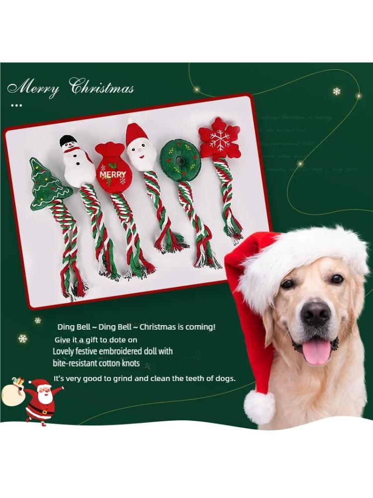 Christmas Plush Dog Toy With Chew Rope Interactive Pet Chew Toys For Dogs And Cats Teeth Cleaning Holiday Themed Pet Supplies
