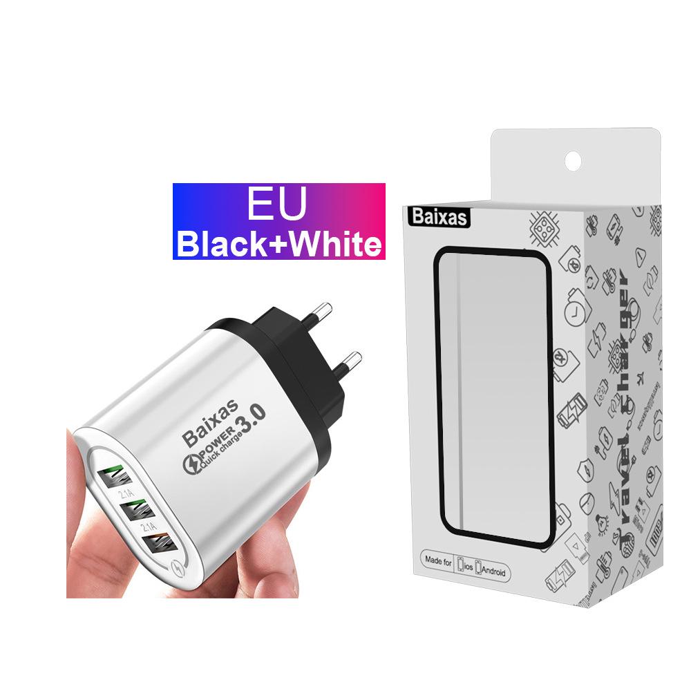 Multi-Port Fast USB Charger: 5V/9V/12V, 3-Port, 2.4A, EU/US Plug