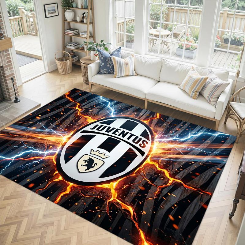 Juventus FC Design Kristall-Samt-Teppich Gemütlich Nicht?Rutschfester Teppich mit Aufdruck für Schlafzimmer Wohnzimmer Eingang