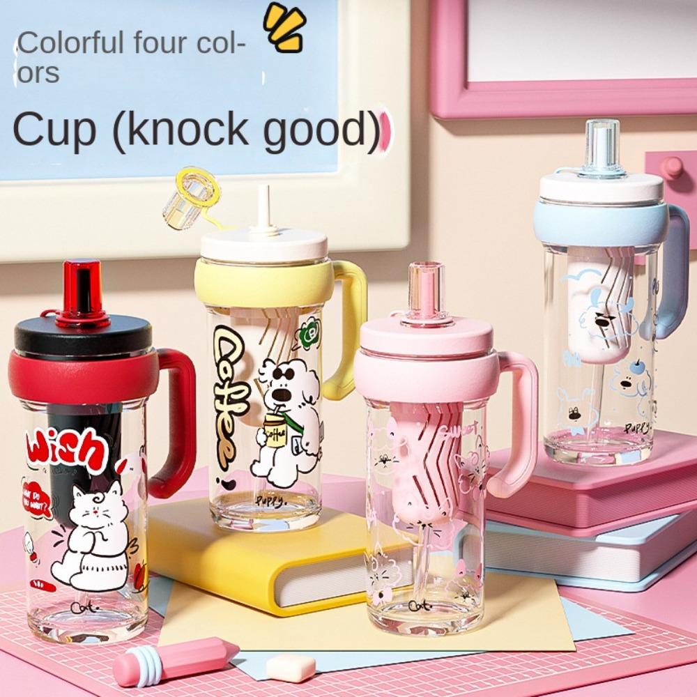 With Straw Plastic Water Bottle Large Capacity Sport Bottle Clear Cartoon Water Cup Outdoor Sport