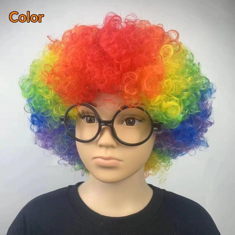 Gift Various Coloured Props Clown Cosplay Football Fans Black Afro Curly Wig Synthetic Wigs Curly Hair Children/Adults Dressing