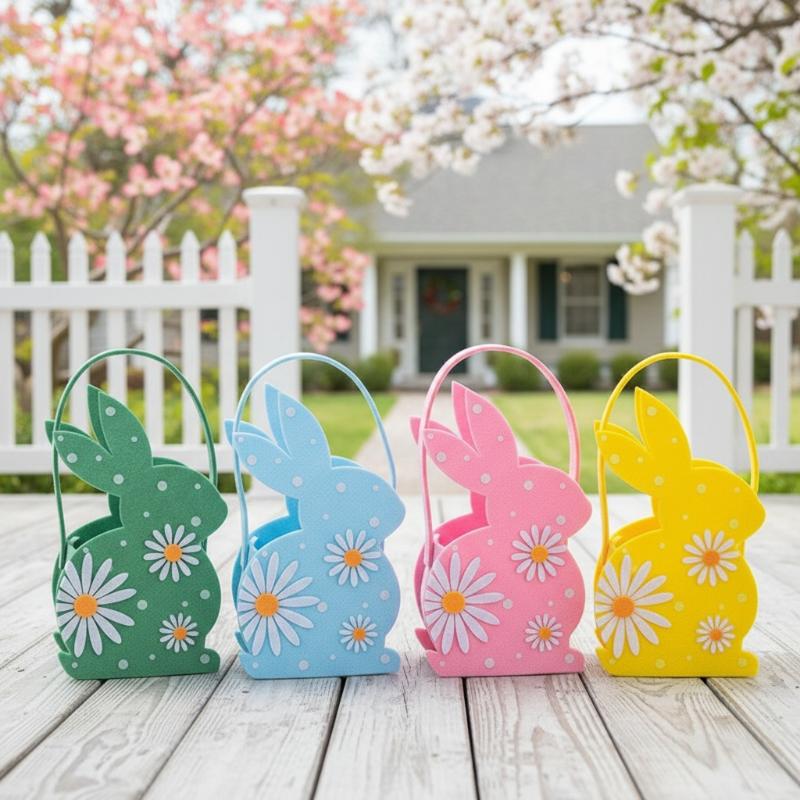 3D Bunny Soft Felt Candy Tote Bag Easter Gift Storage Basket Egg Hunt Party Bag for Gifting