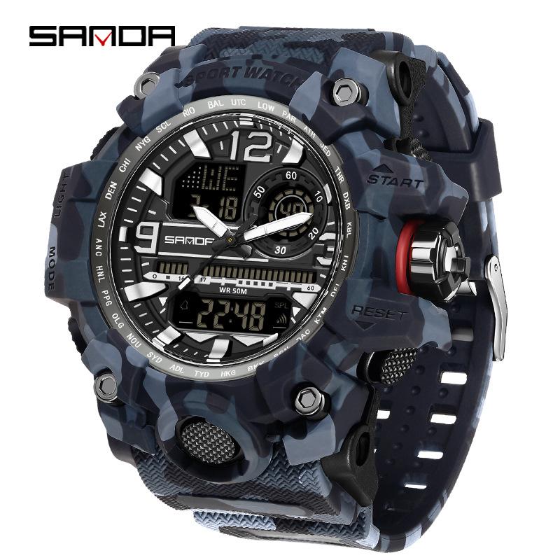 SANDA Women's Trendy LED Dual Display Waterproof Watch with Hourly Chime